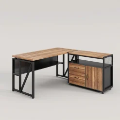 Tribesigns Desks*55" / 63" L-Shaped Executive Desk with Storage Shelves and Mobile File Cabinet