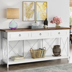 Tribesigns Console Tables|Console Tables*3 - Drawer Console Table, 70.8" Sofa Foyer Table with Storage Shelf