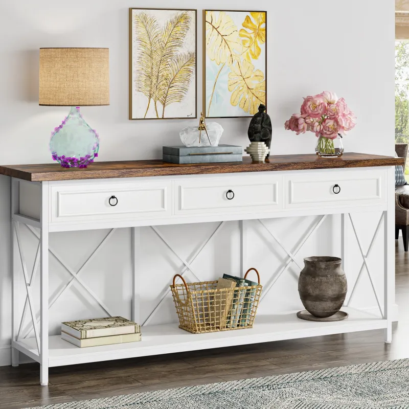 Tribesigns Console Tables|Console Tables*3 - Drawer Console Table, 70.8" Sofa Foyer Table with Storage Shelf