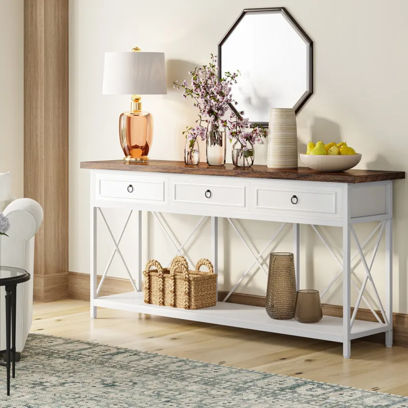 Tribesigns Console Tables|Console Tables*3 - Drawer Console Table, 70.8" Sofa Foyer Table with Storage Shelf