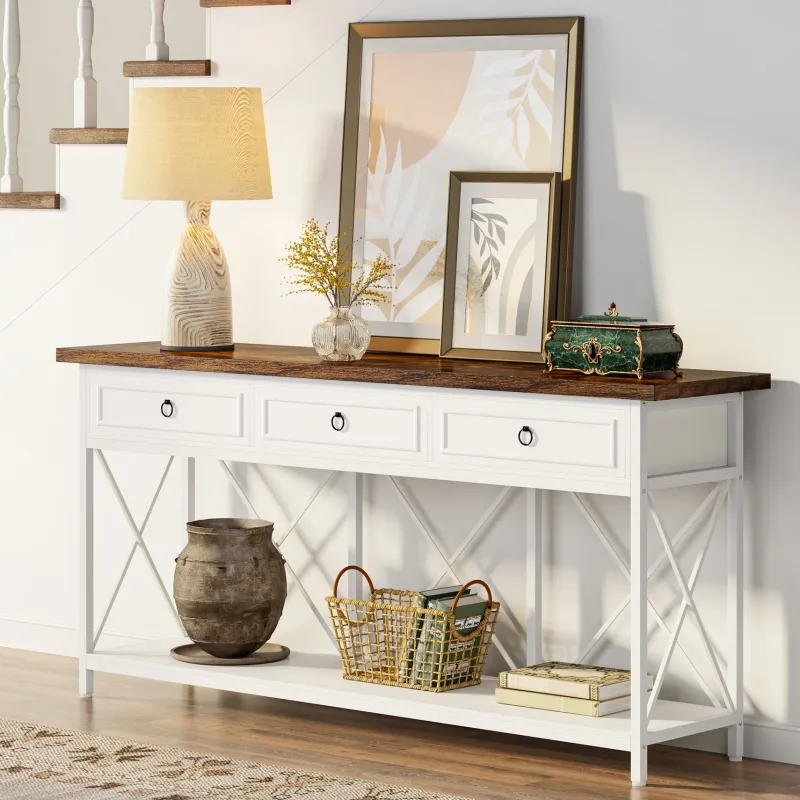 Tribesigns Console Tables|Console Tables*3 - Drawer Console Table, 70.8" Sofa Foyer Table with Storage Shelf