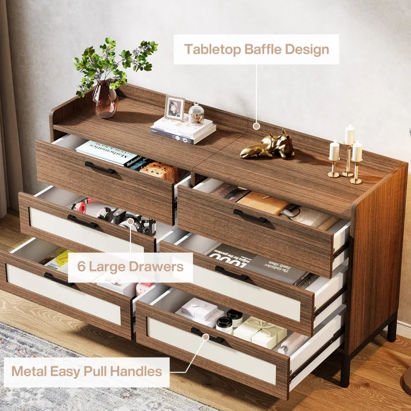 Tribesigns Chests Of Drawers*6 - Drawer Dresser, 55" Rustic Chest of Drawers Dresser Organizer