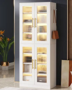 Tribesigns Bookcases & Bookshelves|Bookcases & Bookshelves*67 - inch Bookcase, 8 - Tier Bookshelf with Acrylic Doors and LED Light