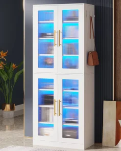 Tribesigns Bookcases & Bookshelves|Bookcases & Bookshelves*67 - inch Bookcase, 8 - Tier Bookshelf with Acrylic Doors and LED Light