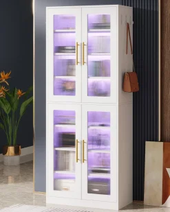 Tribesigns Bookcases & Bookshelves|Bookcases & Bookshelves*67 - inch Bookcase, 8 - Tier Bookshelf with Acrylic Doors and LED Light