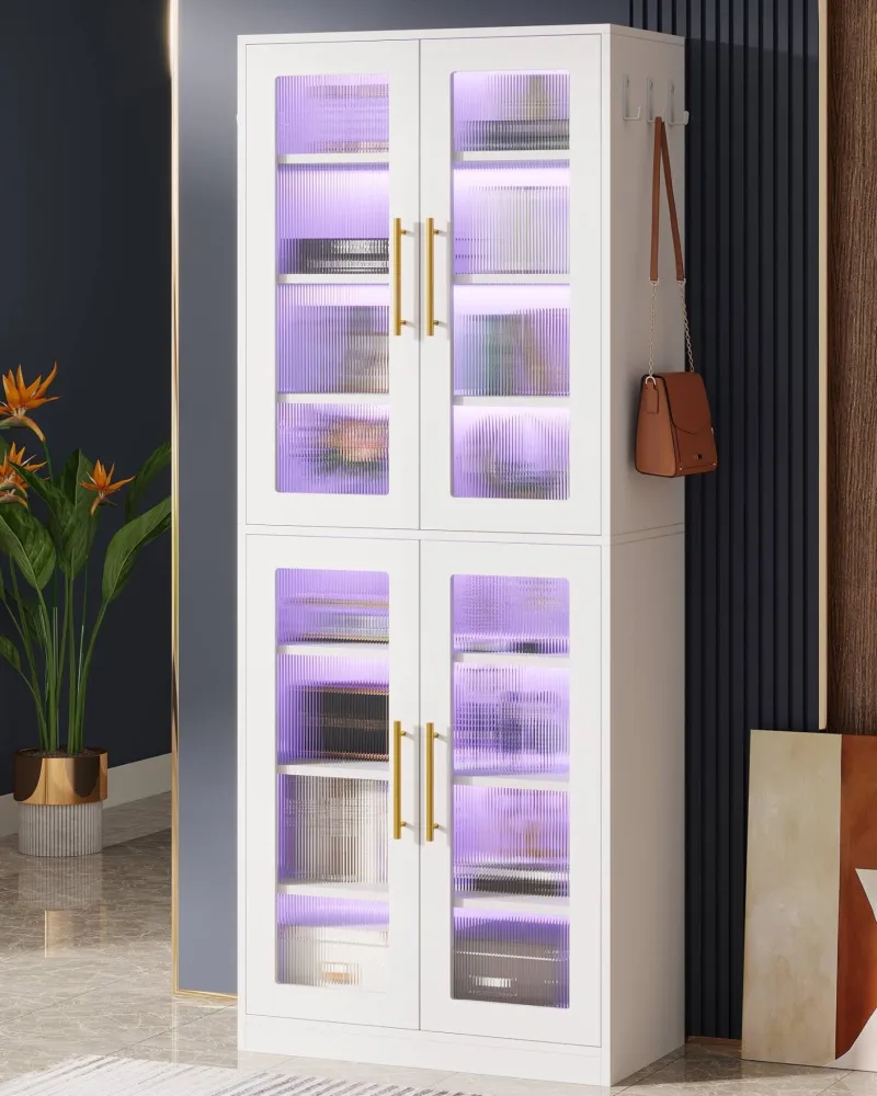 Tribesigns Bookcases & Bookshelves|Bookcases & Bookshelves*67 - inch Bookcase, 8 - Tier Bookshelf with Acrylic Doors and LED Light