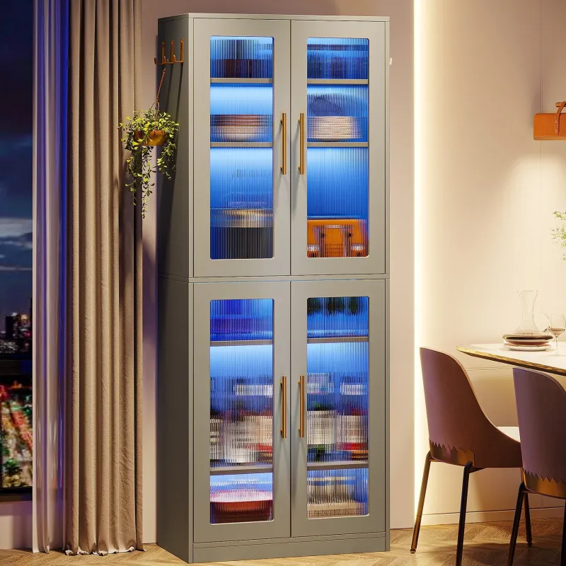 Tribesigns Bookcases & Bookshelves|Bookcases & Bookshelves*67 - inch Bookcase, 8 - Tier Bookshelf with Acrylic Doors and LED Light