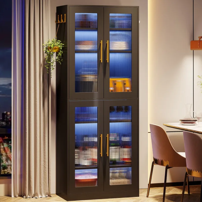 Tribesigns Bookcases & Bookshelves|Bookcases & Bookshelves*67 - inch Bookcase, 8 - Tier Bookshelf with Acrylic Doors and LED Light