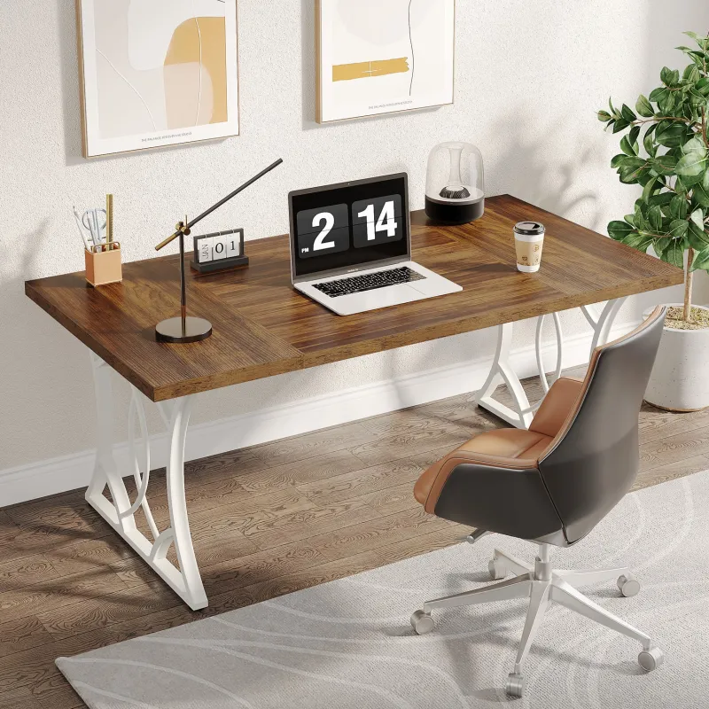 Tribesigns Desks*63 - Inch Executive Desk, Industrial Computer Desk with Wooden Tabletop
