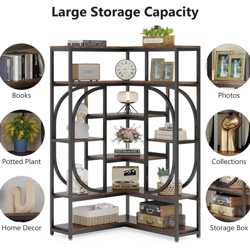 Tribesigns Bookcases & Bookshelves|Bookcases & Bookshelves*7 - Shelf Corner Bookshelf, L - Shaped Bookcase Display Rack