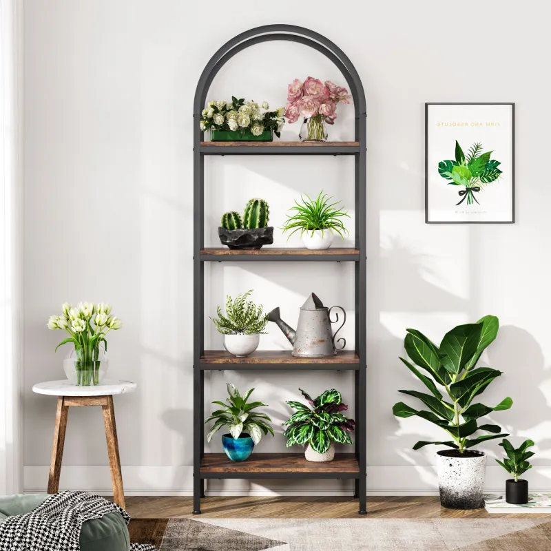 Tribesigns Corner Shelves|Corner Shelves*4 - Tier / 5 - Tier Bookshelf, Arched Bookcase Display Rack with Storage Shelves