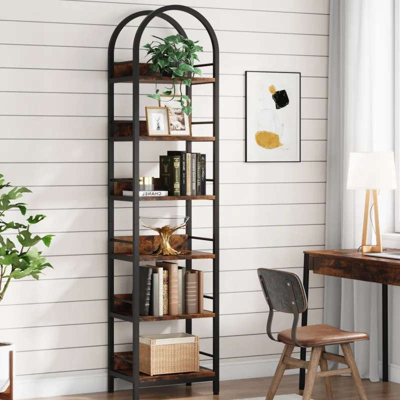 Tribesigns Bookcases & Bookshelves|Bookcases & Bookshelves*6 - Tier Bookshelf, 78.7" Narrow Bookcase Arched Display Shelf