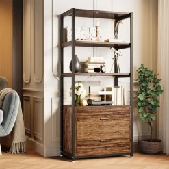 Tribesigns Bookcases & Bookshelves|Bookcases & Bookshelves*4 - Tier Bookshelf Etagere Display Bookcase with 2 Drawers