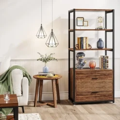 Tribesigns Bookcases & Bookshelves|Bookcases & Bookshelves*4 - Tier Bookshelf Etagere Display Bookcase with 2 Drawers