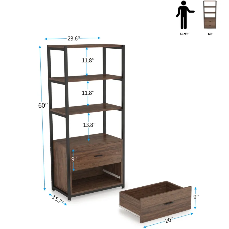 Tribesigns Bookcases & Bookshelves|Bookcases & Bookshelves*4 - Tier Bookshelf Etagere Display Bookcase with 2 Drawers