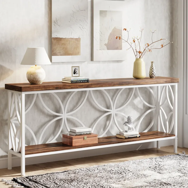 Tribesigns Console Tables|Console Tables*2 - Tier Console Table, 70.9" Industrial Sofa Table Behind Couch