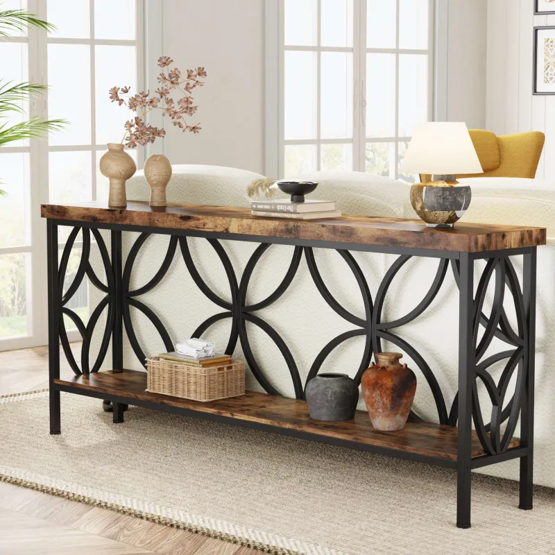 Tribesigns Console Tables|Console Tables*2 - Tier Console Table, 70.9" Industrial Sofa Table Behind Couch