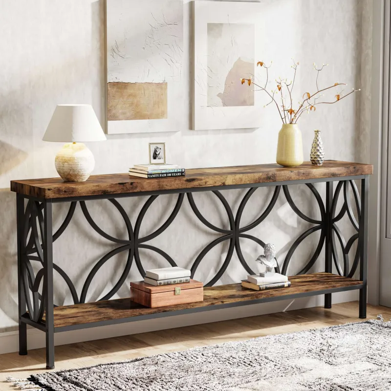 Tribesigns Console Tables|Console Tables*2 - Tier Console Table, 70.9" Industrial Sofa Table Behind Couch
