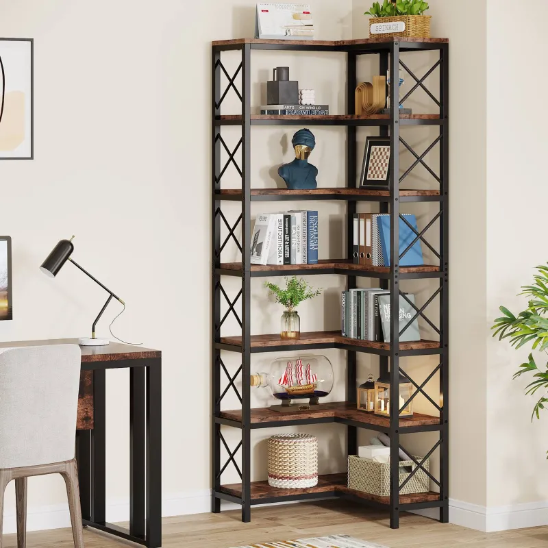Tribesigns Corner Shelves|Corner Shelves*7 - Tier Corner Bookshelf Corner Bookcase Storage Display Rack