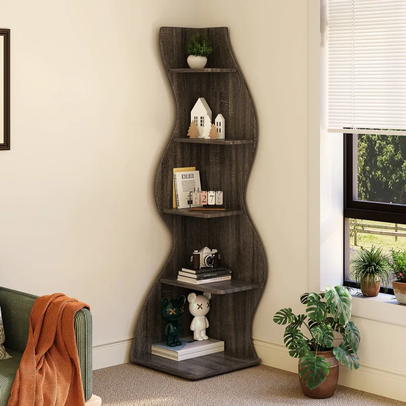 Tribesigns Corner Shelves|Corner Shelves*5 - Tier Corner Shelf, Modern Wall Corner Bookshelf Bookcase