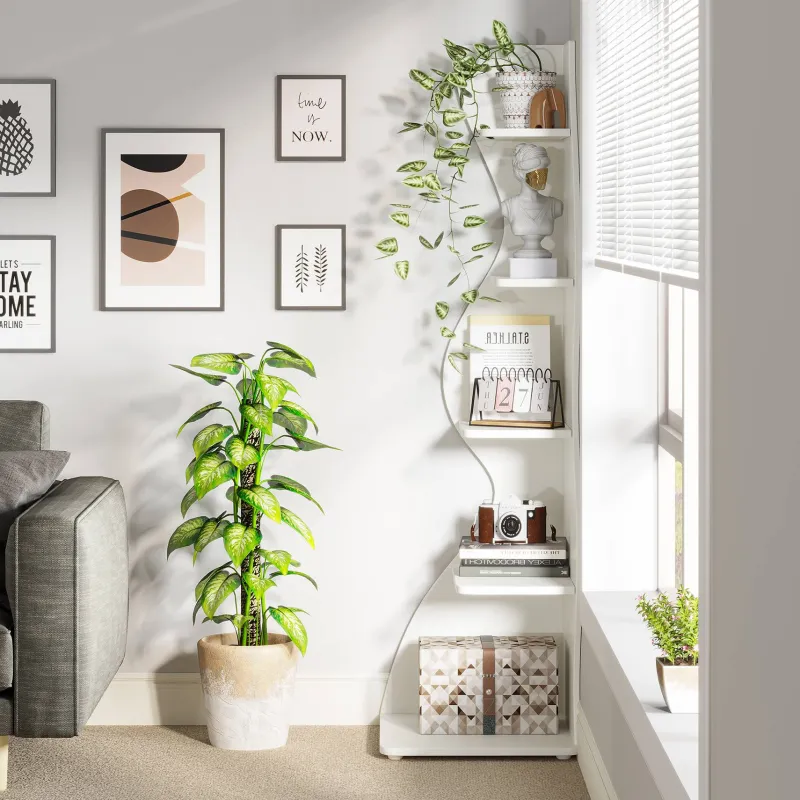 Tribesigns Corner Shelves|Corner Shelves*5 - Tier Corner Shelf, Modern Wall Corner Bookshelf Bookcase