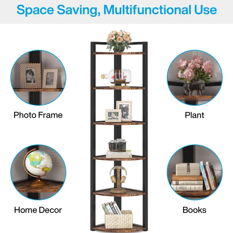 Tribesigns Corner Shelves|Corner Shelves*6 - Tier Corner Shelf, Small Corner Bookshelf Storage Rack
