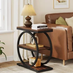 Tribesigns End & Side Tables*3 - Tier End Table, Industrial Sofa Side Table with Round Metal Frame