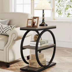 Tribesigns End & Side Tables*3 - Tier End Table, Industrial Sofa Side Table with Round Metal Frame
