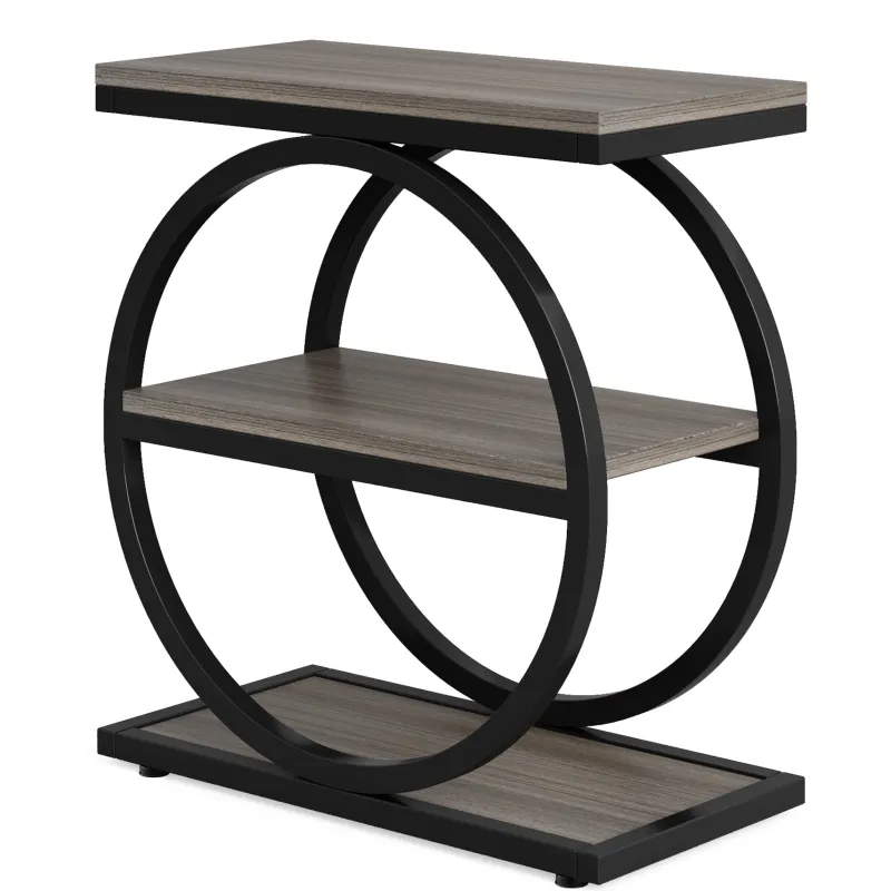 Tribesigns End & Side Tables*3 - Tier End Table, Industrial Sofa Side Table with Round Metal Frame