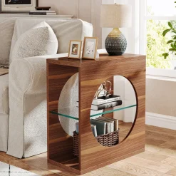 Tribesigns End & Side Tables*3 - Tier End Table, Modern Side Table with Adjustable Glass Storage Shelf