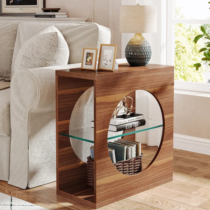Tribesigns End & Side Tables*3 - Tier End Table, Modern Side Table with Adjustable Glass Storage Shelf