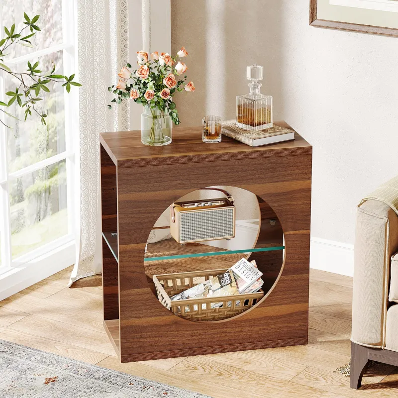 Tribesigns End & Side Tables*3 - Tier End Table, Modern Side Table with Adjustable Glass Storage Shelf