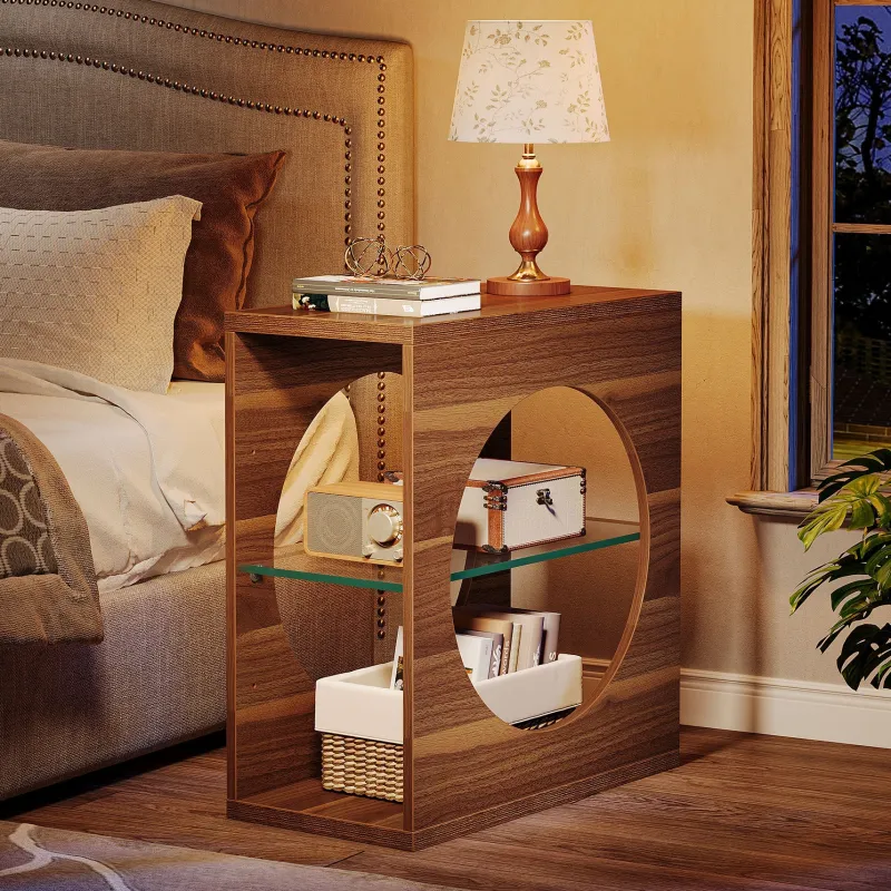 Tribesigns End & Side Tables*3 - Tier End Table, Modern Side Table with Adjustable Glass Storage Shelf