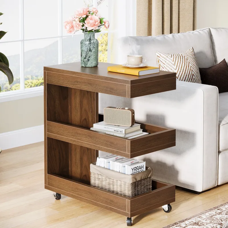 Tribesigns End & Side Tables*3 - Tier End Table, Rolling Side Table Sofa Snack Table With Storage