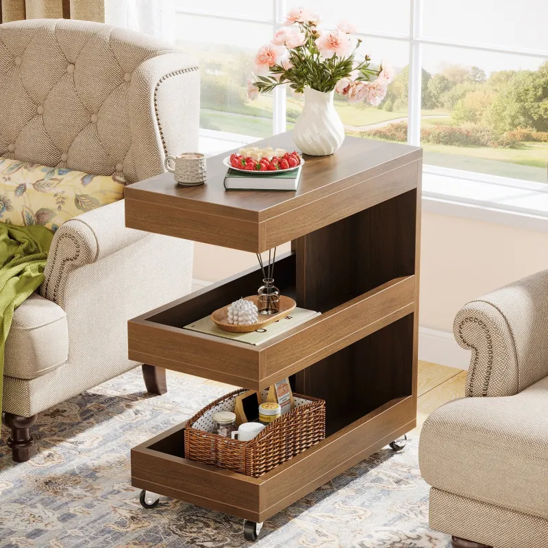Tribesigns End & Side Tables*3 - Tier End Table, Rolling Side Table Sofa Snack Table With Storage