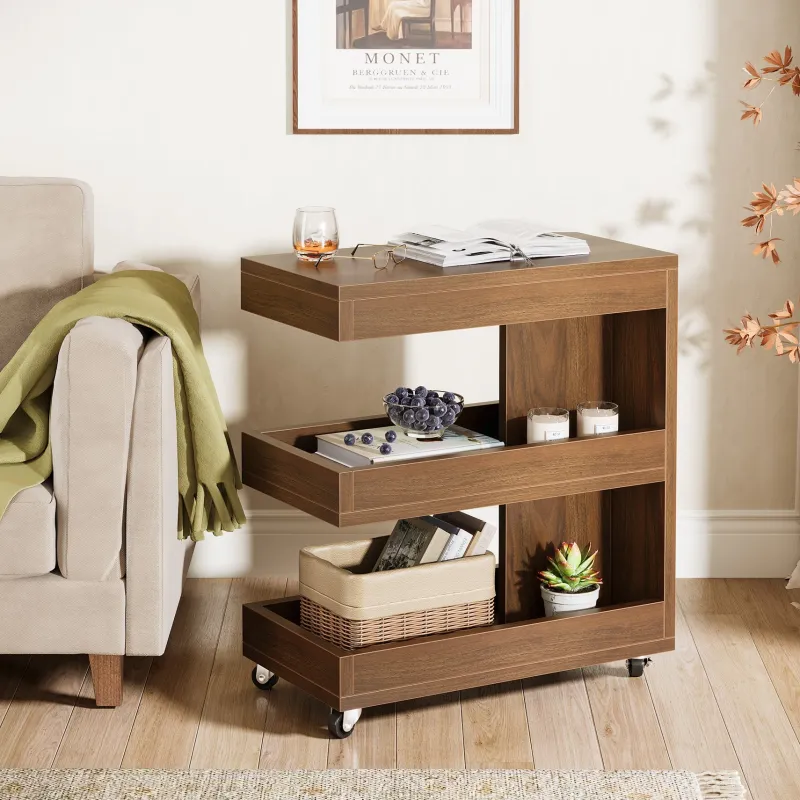 Tribesigns End & Side Tables*3 - Tier End Table, Rolling Side Table Sofa Snack Table With Storage