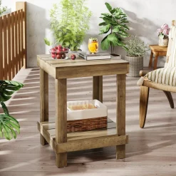 Tribesigns End & Side Tables*2 - Tier End Table, Square Side Table Nightstand with 2 Storage Shelves