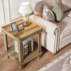 Tribesigns End & Side Tables*2 - Tier End Table, Square Side Table Nightstand with 2 Storage Shelves