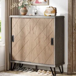 Tribesigns Shoe Racks & Cabinets|Shoe Racks & Cabinets*5 - Tier Shoe Cabinet with Sliding Doors, Wood Shoe Organizer with Metal Legs