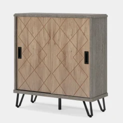 Tribesigns Shoe Racks & Cabinets|Shoe Racks & Cabinets*5 - Tier Shoe Cabinet with Sliding Doors, Wood Shoe Organizer with Metal Legs