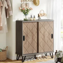 Tribesigns Shoe Racks & Cabinets|Shoe Racks & Cabinets*5 - Tier Shoe Cabinet with Sliding Doors, Wood Shoe Organizer with Metal Legs