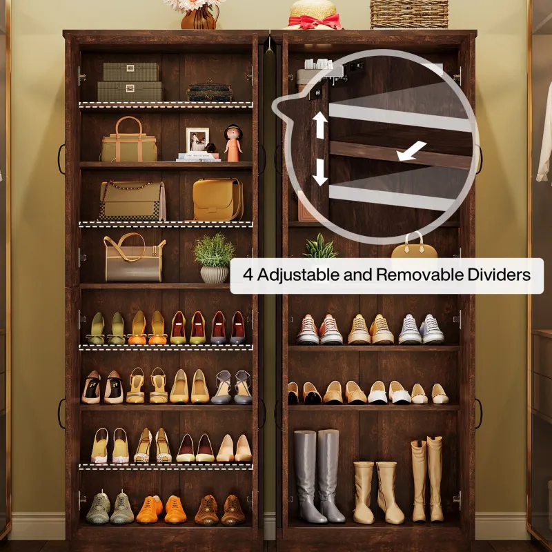 Tribesigns Shoe Racks & Cabinets|Shoe Racks & Cabinets*8 - Tier Shoe Rack, Vintage Shoe Storage Cabinet With 4 Mirrored Doors