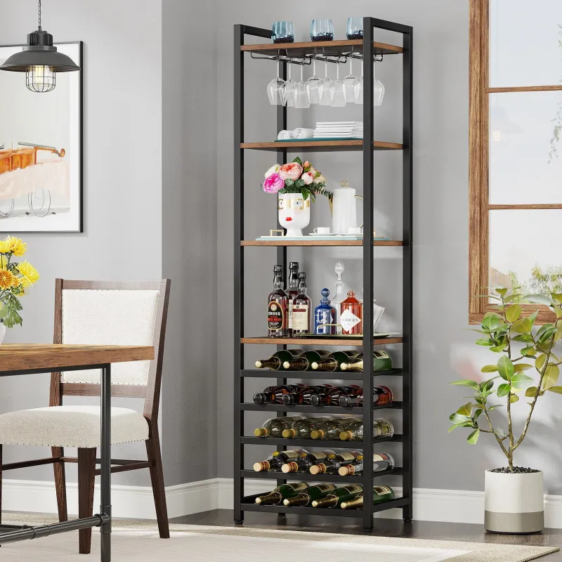 Tribesigns Wine Racks|Wine Racks*9 - Tier Wine Rack, 20 Bottle Wine Bar Cabinet with Glass Holder