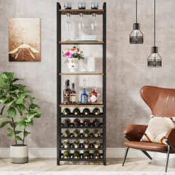 Tribesigns Wine Racks|Wine Racks*9 - Tier Wine Rack, 20 Bottle Wine Bar Cabinet with Glass Holder