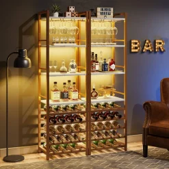 Tribesigns Wine Racks|Wine Racks*9 - Tier Wine Rack, 20 Bottle Wine Bar Cabinet with Glass Holder