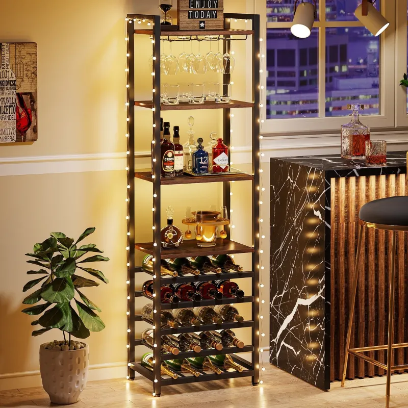 Tribesigns Wine Racks|Wine Racks*9 - Tier Wine Rack, 20 Bottle Wine Bar Cabinet with Glass Holder