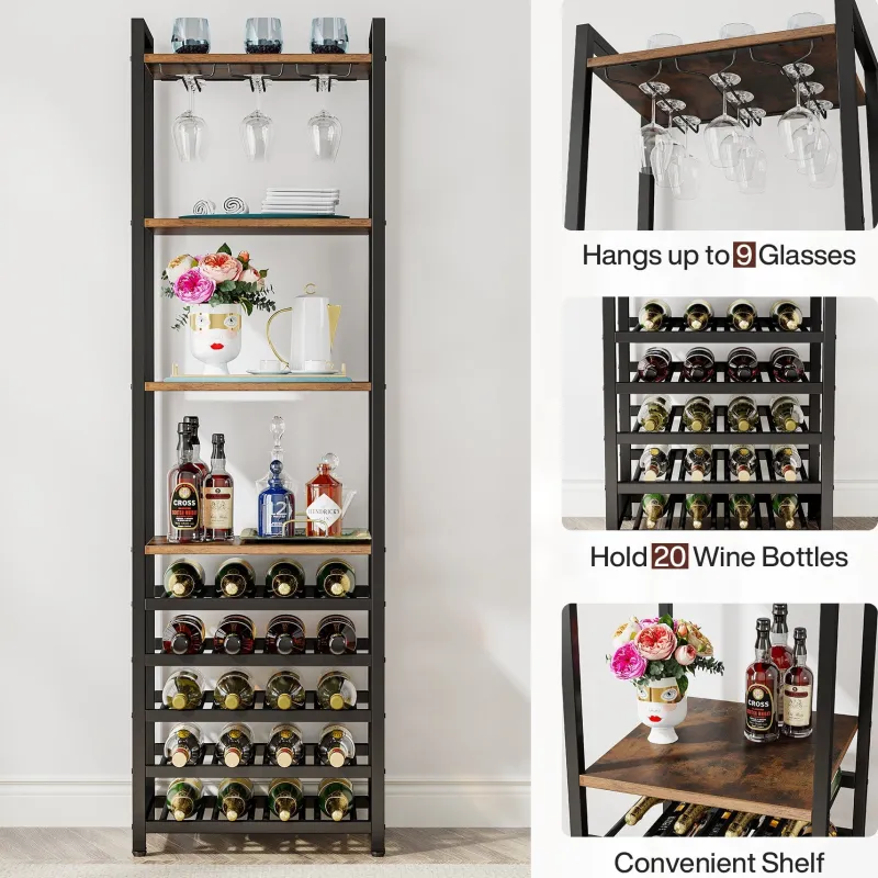 Tribesigns Wine Racks|Wine Racks*9 - Tier Wine Rack, 20 Bottle Wine Bar Cabinet with Glass Holder