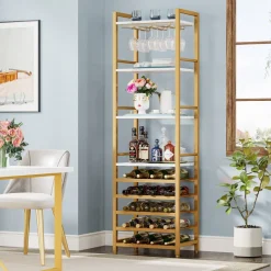 Tribesigns Wine Racks|Wine Racks*9 - Tier Wine Rack, 20 Bottle Wine Bar Cabinet with Glass Holder