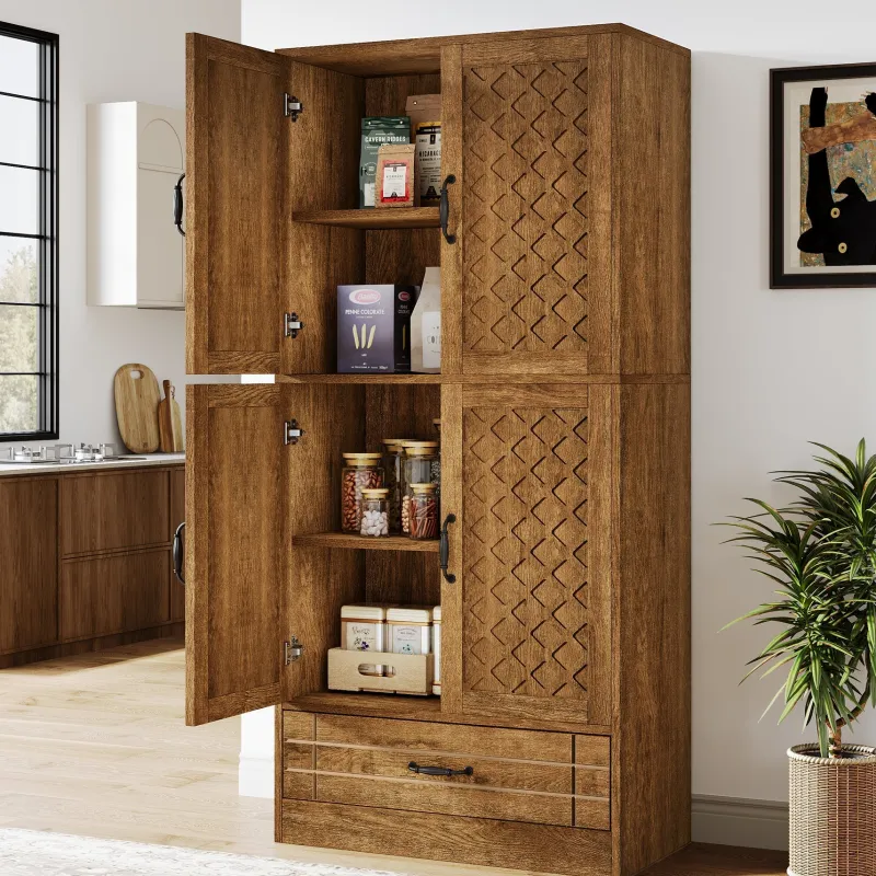 Tribesigns Baker's Racks|Baker's Racks*70" Bakers' Rack, Rustic Kitchen Pantry Cabinet with Doors and Drawer