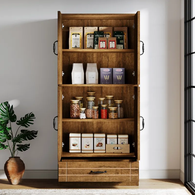 Tribesigns Baker's Racks|Baker's Racks*70" Bakers' Rack, Rustic Kitchen Pantry Cabinet with Doors and Drawer